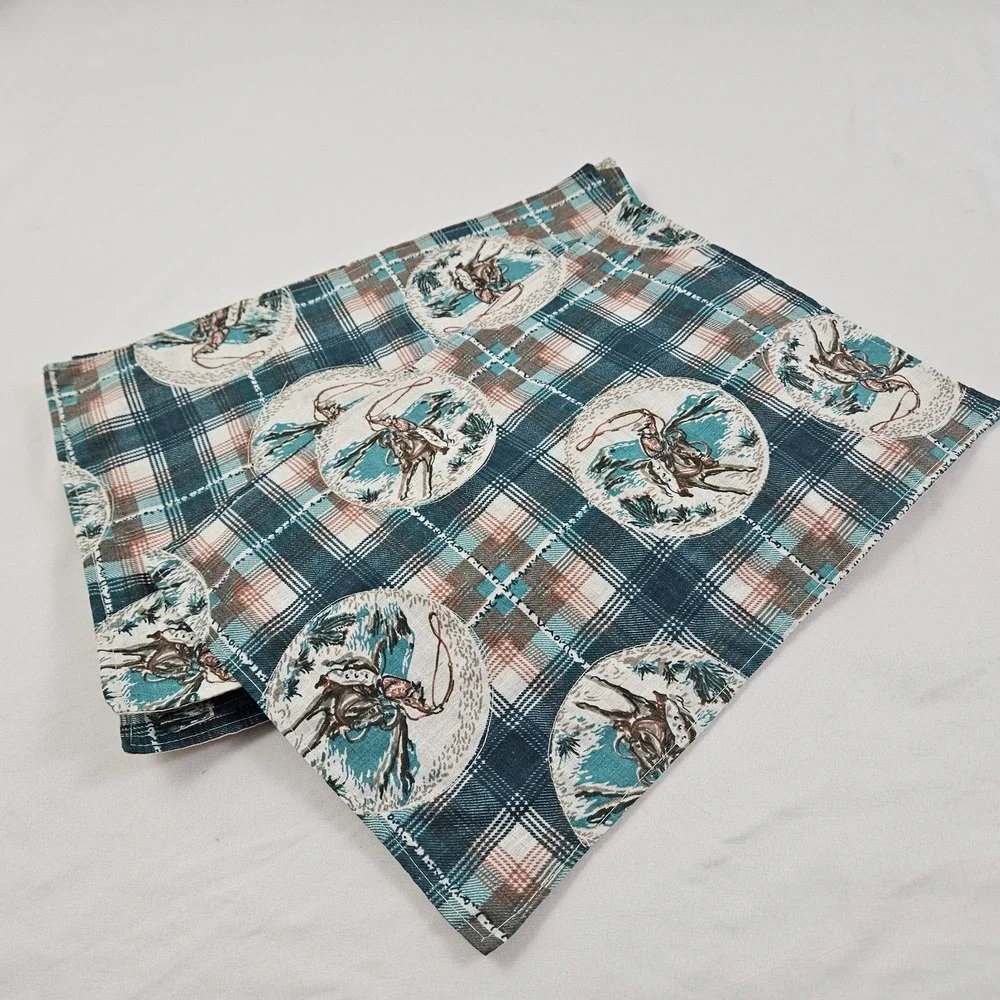 Vintage Cowboy Placemats Horse Roping South Western Rodeo Set of 6 Handmade